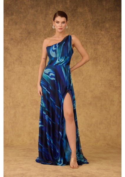 Kadın Tek Kol Yırtmaçlı Empirme Abiye Elbise 58269 Saks fırsatları