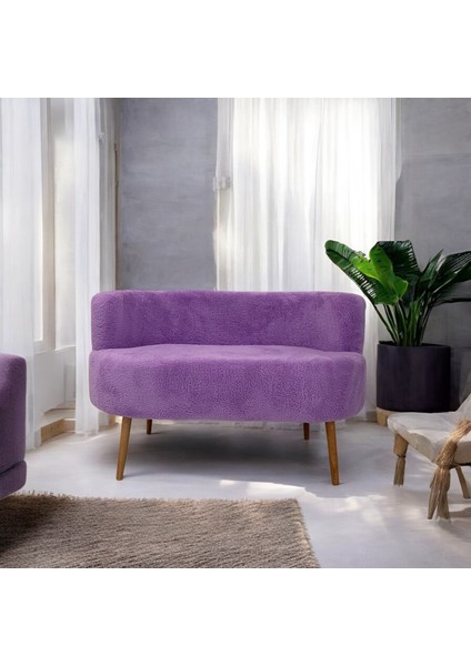 Lila Teddy Kumaş Çay Seti Ikili Koltuk Berjer ve Çift Kişilik Puf (Salon, Balkon, Ofis) 4'lü Takım