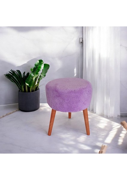 Lila Teddy Kumaş Çay Seti Ikili Koltuk Berjer ve Çift Kişilik Puf (Salon, Balkon, Ofis) 4'lü Takım