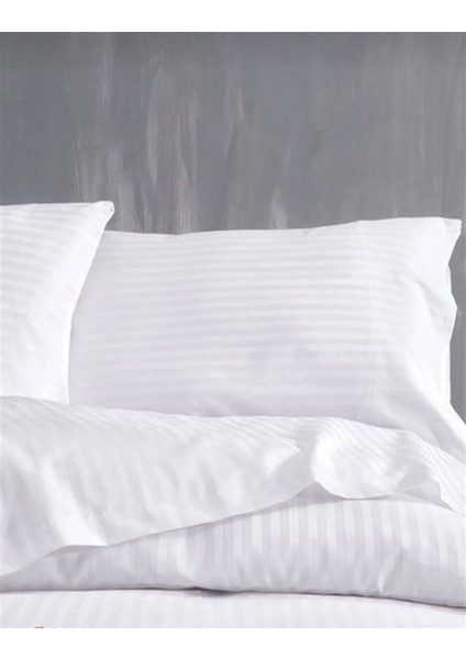 Çizgili Saten Beyaz 2 Adet 50X70 Yastık Kılıfı