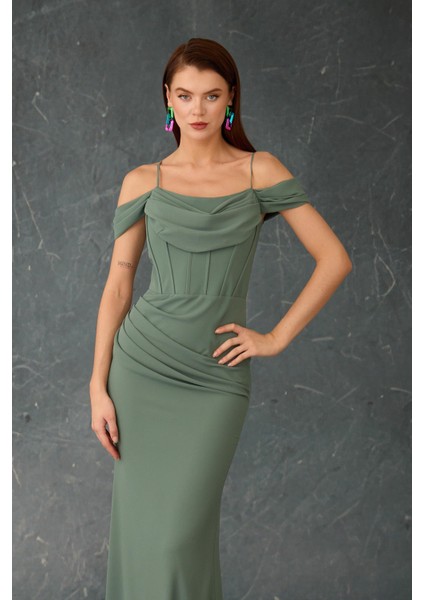 Kadın Askılı Uzun Şifon Abiye Elbise 58464 Çağla modelleri