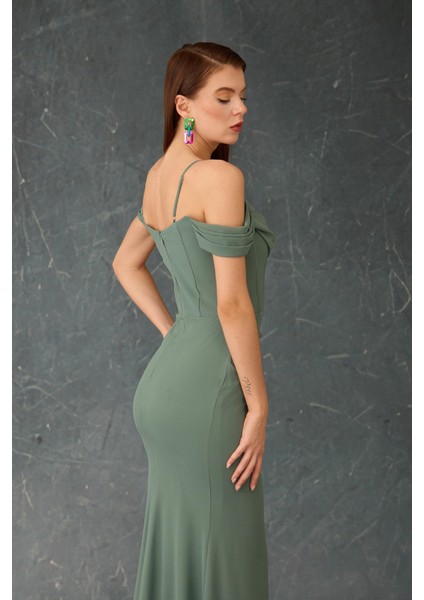 Kadın Askılı Uzun Şifon Abiye Elbise 58464 Çağla fırsatları