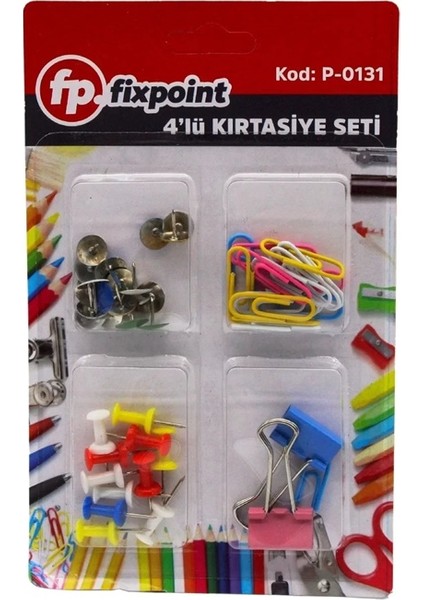 Fixpoint Kırtasiye Seti Mantar Çivisi,raptiye,kıskaç,ataş - 3 Paket