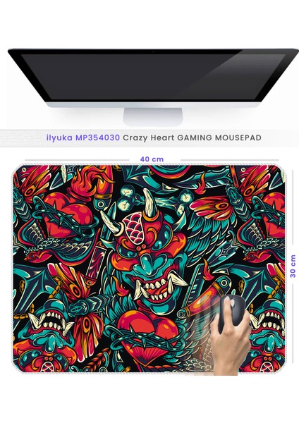İlyuka Mouse Pad 40X30 cm Crazy Heart MP354030 Gaming Oyuncu Dikişli Kenar Pürüzsüz Yüzey Kaymaz Kauçuk Taban