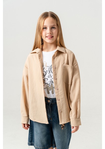 Kız Çocuk Tek Cepli Gömlek T-Shirt Ikili Takım 1802