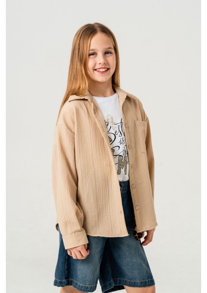 Kız Çocuk Tek Cepli Gömlek T-Shirt Ikili Takım 1802 fiyatları