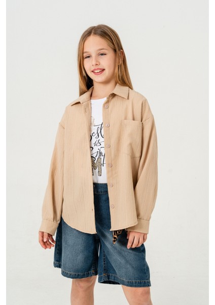 Kız Çocuk Tek Cepli Gömlek T-Shirt Ikili Takım 1802 modelleri