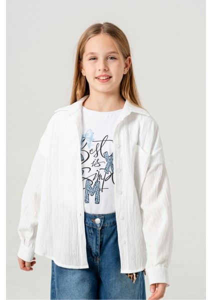 Kız Çocuk Tek Cepli Gömlek T-Shirt Ikili Takım 1802 modelleri