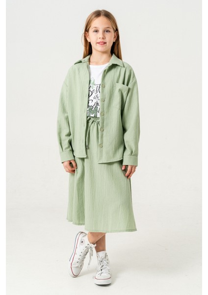 Kız Çocuk Tek Cepli Gömlek T-Shirt Ikili Takım 1802