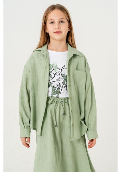 Kız Çocuk Tek Cepli Gömlek T-Shirt Ikili Takım 1802 fiyatları