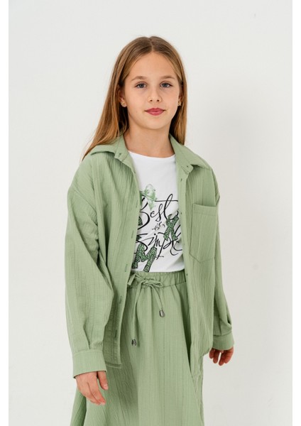 Kız Çocuk Tek Cepli Gömlek T-Shirt Ikili Takım 1802 modelleri