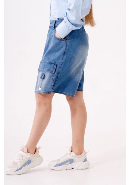 Kız Çocuk Şeritli Kot Şort Etek 2875 modelleri