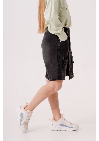 Kız Çocuk Şeritli Kot Şort Etek 2875 modelleri