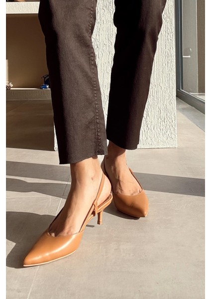 Moon Taba Hakiki Deri Topuklu Ayakkabı
