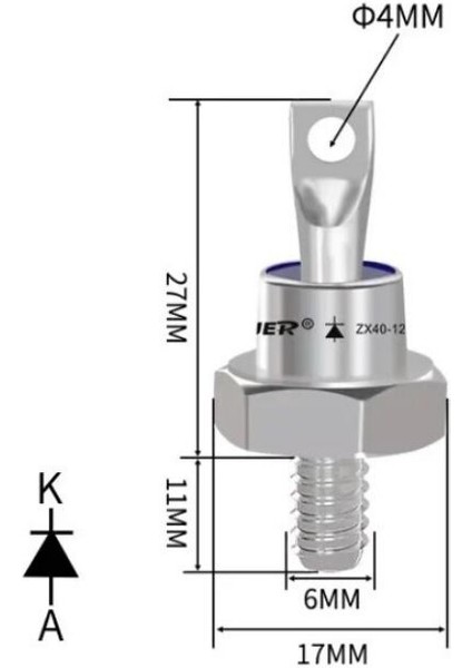ZX40-12 40A 1200V Metal Vidalı Diyot - Katot fiyatları