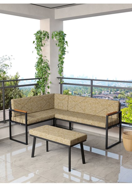 Src Serisi Balkon, Bahçe, Cafe, Köşe Takımı, Balkon Köşe Takımı Puflu - Cappucino