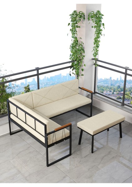 Src Serisi Balkon, Bahçe, Cafe, Köşe Takımı, Balkon Köşe Takımı Puflu - Krem