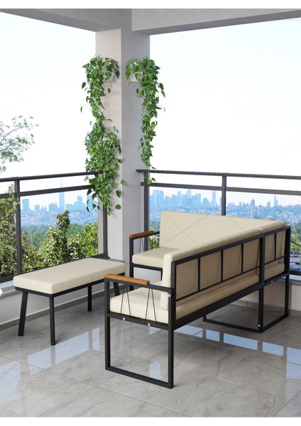 Src Serisi Balkon, Bahçe, Cafe, Köşe Takımı, Balkon Köşe Takımı Puflu - Krem
