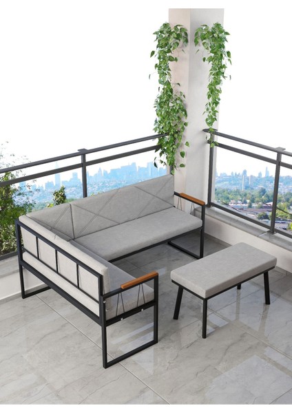 Src Serisi Balkon, Bahçe, Cafe, Köşe Takımı, Balkon Köşe Takımı Puflu - Açık Gri fiyatları