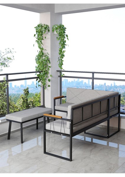 Src Serisi Balkon, Bahçe, Cafe, Köşe Takımı, Balkon Köşe Takımı Puflu - Açık Gri modelleri
