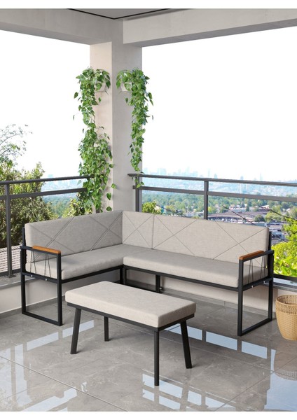 Src Serisi Balkon, Bahçe, Cafe, Köşe Takımı, Balkon Köşe Takımı Puflu - Açık Gri fırsatları