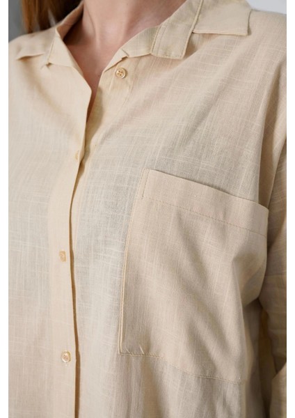 Kadın Taş Oversize Uzun Keten Gömlek modelleri