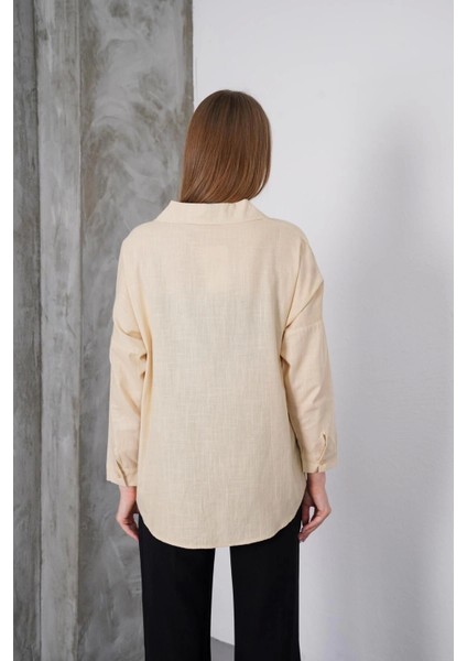 Kadın Taş Oversize Uzun Keten Gömlek fırsatları