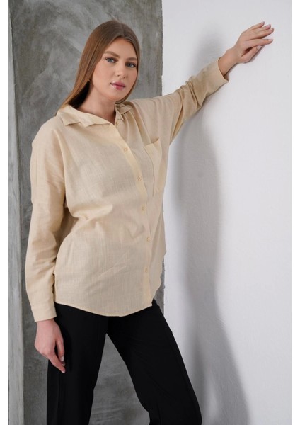 Kadın Taş Oversize Uzun Keten Gömlek indirimleri