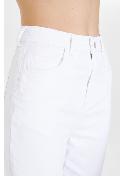 Beyaz Yüksek Bel Iç Göstermez Premium Mom Jean