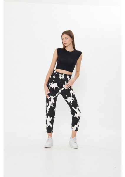 Dalmaçya Desenli Yüksek Bel Mom Jeans