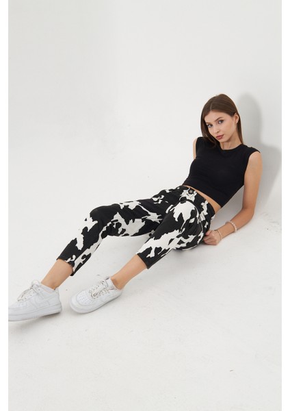 Dalmaçya Desenli Yüksek Bel Mom Jeans