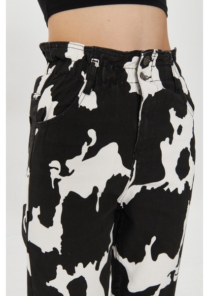 Dalmaçya Desenli Yüksek Bel Mom Jeans