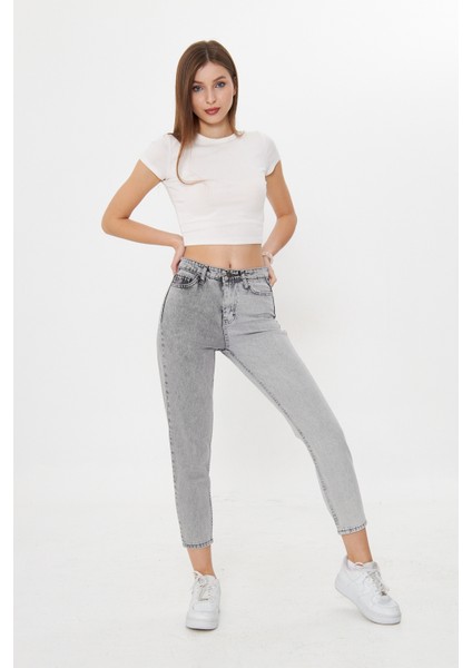 Antirist Açık Gri Iki Renkli Yüksek Bel Mom Jeans fiyatları