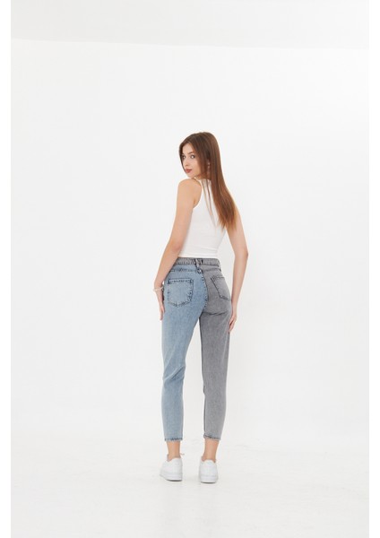 Gri Açık Kot Iki Renkli Yüksek Bel Mom Jeans modelleri