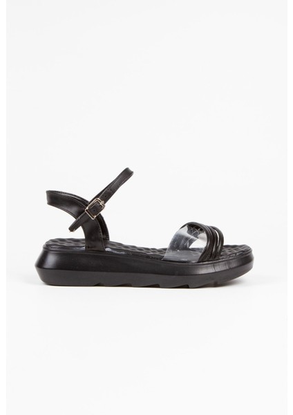 Siyah Üç Ince Bir Şeffaf Şeritli Bilekten Tokalı Kadın Yazlık Sandalet Terlik fiyatları