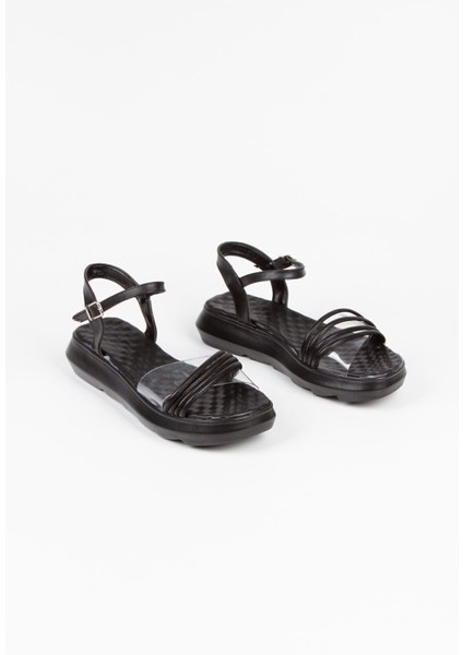 Siyah Üç Ince Bir Şeffaf Şeritli Bilekten Tokalı Kadın Yazlık Sandalet Terlik indirimleri