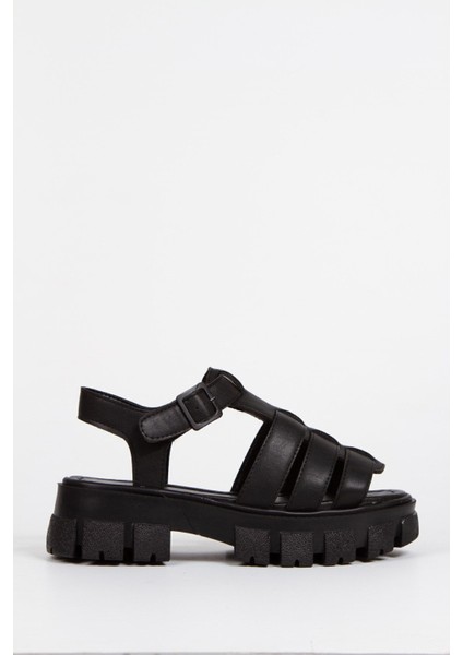 Siyah Yüksek Yumuşak Taban Tokalı Üç Şeritli Önü Açık Yazlık Kadın Sandalet fiyatları