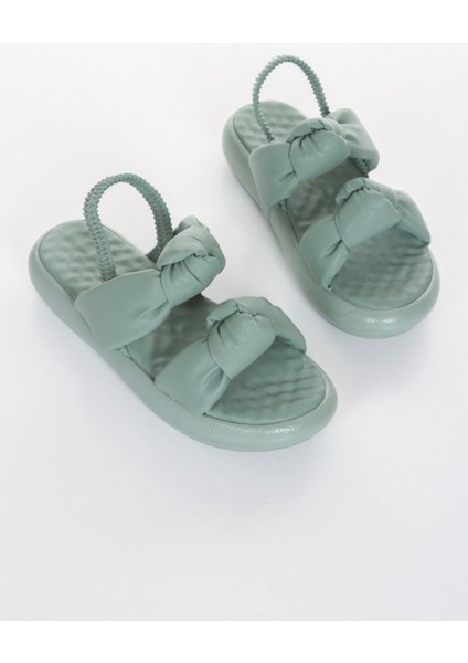 Yeşil Yumuşak Taban Lastikli Düğüm Puf Şeritli Bayan Yazlık Sandalet indirimleri