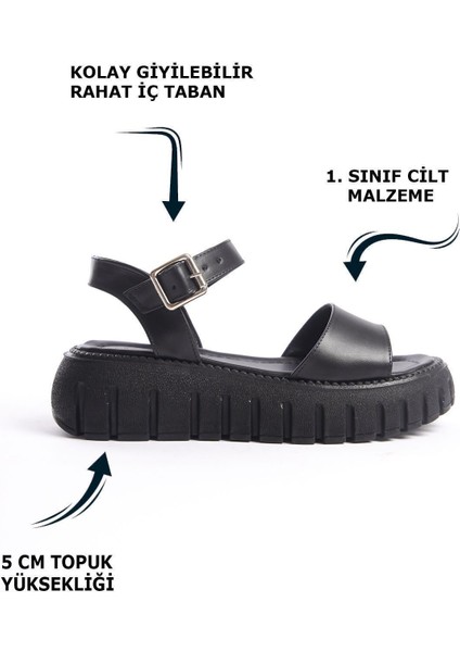 Siyah Yüksek Yumuşak Taban Tokalı Kalın Şeritli Yazlık Sandalet fiyatları