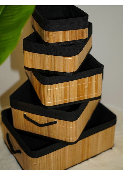 BadeHome Decoration Bambu 5'li Siyah Kumaşlı Sepet (Banyo,kozmetik,mutfak Dolap Organizeri) fiyatları