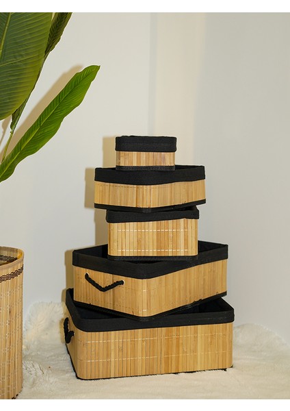 BadeHome Decoration Bambu 5'li Siyah Kumaşlı Sepet (Banyo,kozmetik,mutfak Dolap Organizeri) modelleri