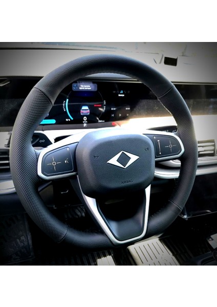 Dikişli Direksiyon Kılıfı Siyah Deri Noktalı Deri Siyah Dikişli Togg Için