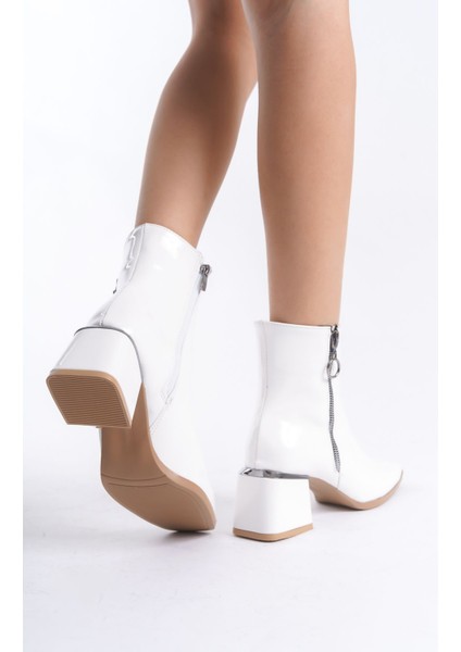 Parlak Rugan Fermuarlı Topukta Detaylı Kısa Sade Klasik Bot Bootie fırsatları