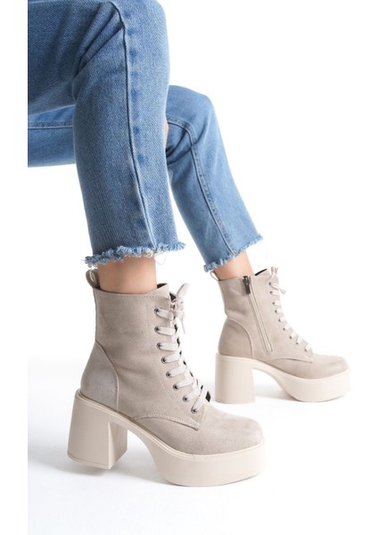 Yandan Fermuarlı Bağcıklı Yüksek Kalın Topuklu Kadın Uzun Bot fiyatları