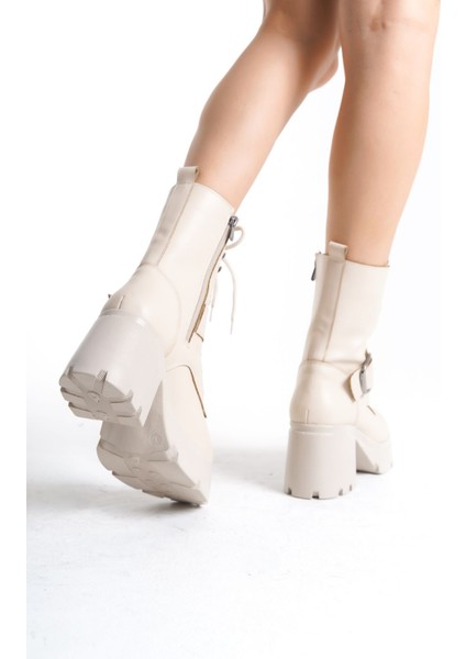 Yandan Fermuarlı Bağcıklı Yüksek Taban Önden Kemer Detaylı Kadın Uzun Bot fırsatları