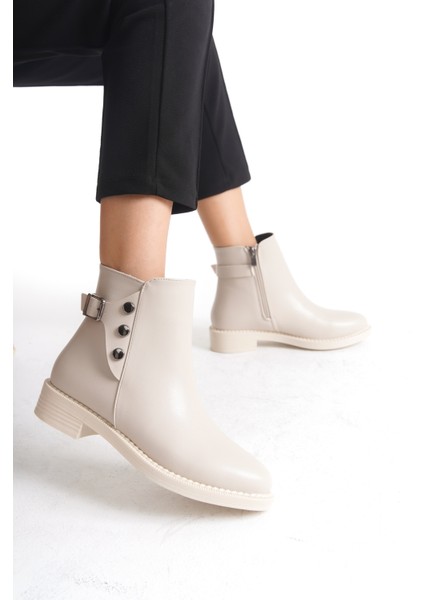 Alçak Taban Fermuarlı Düğme ve Toka Detaylı Kadın Bot Bootie fiyatları