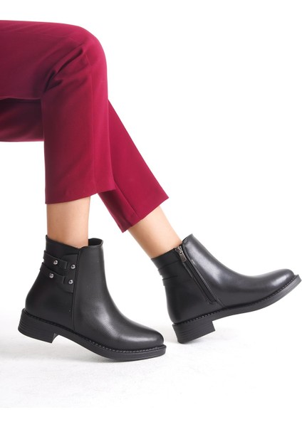 Alçak Taban Yandan Fermuarlı Çift Şerit Detaylı Kadın Bot Bootie fiyatları