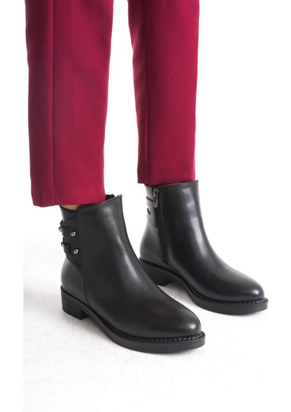 Alçak Taban Yandan Fermuarlı Çift Şerit Detaylı Kadın Bot Bootie modelleri