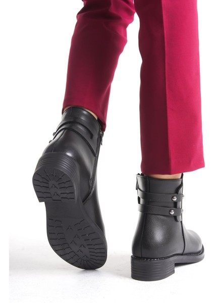 Alçak Taban Yandan Fermuarlı Çift Şerit Detaylı Kadın Bot Bootie fırsatları