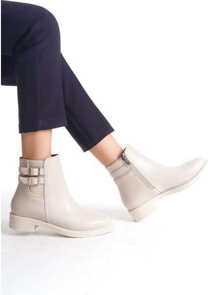 Alçak Taban Yandan Lastik ve Fermuarlı Çift Toka Detaylı Kadın Bot Bootie fiyatları